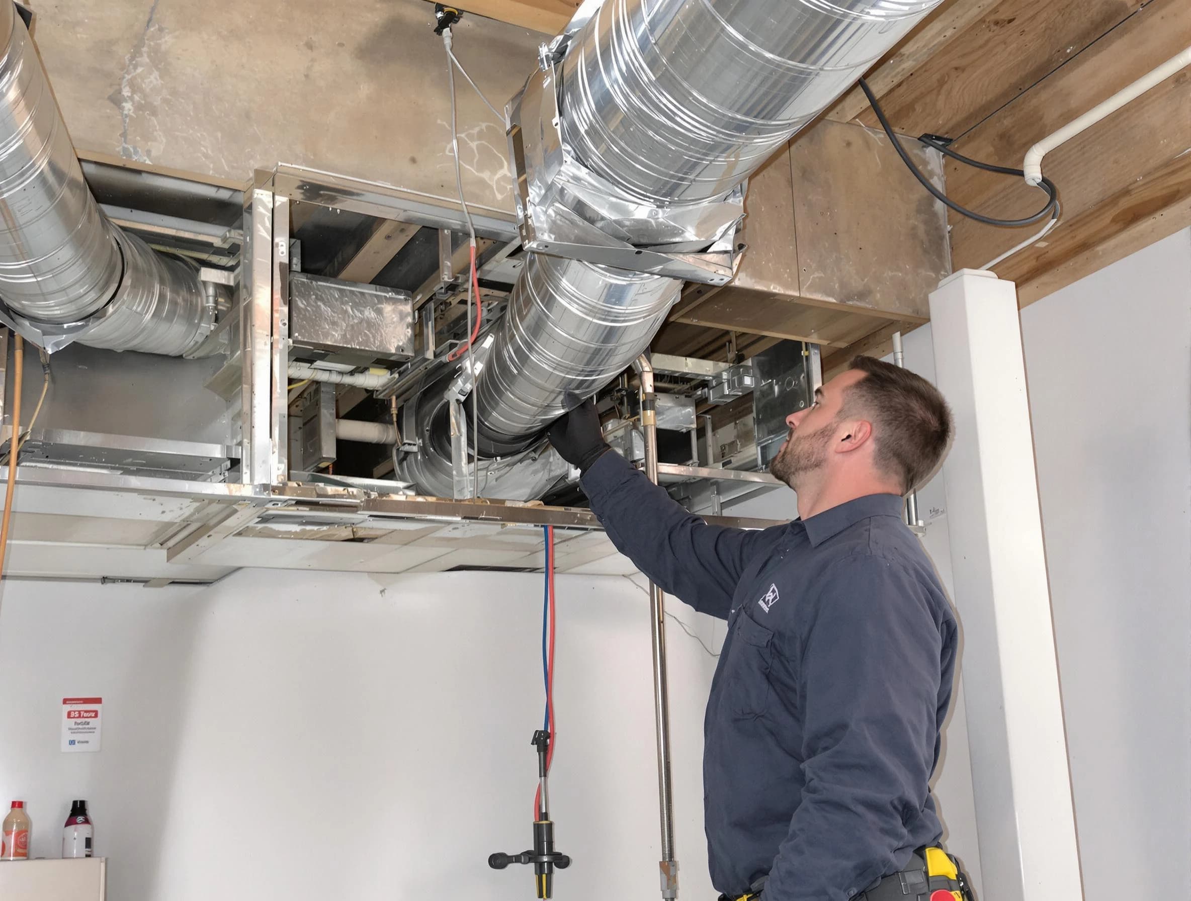 Rancho Cucamonga Air Duct Cleaning technician performing professional air duct repair using specialized tools in Rancho Cucamonga