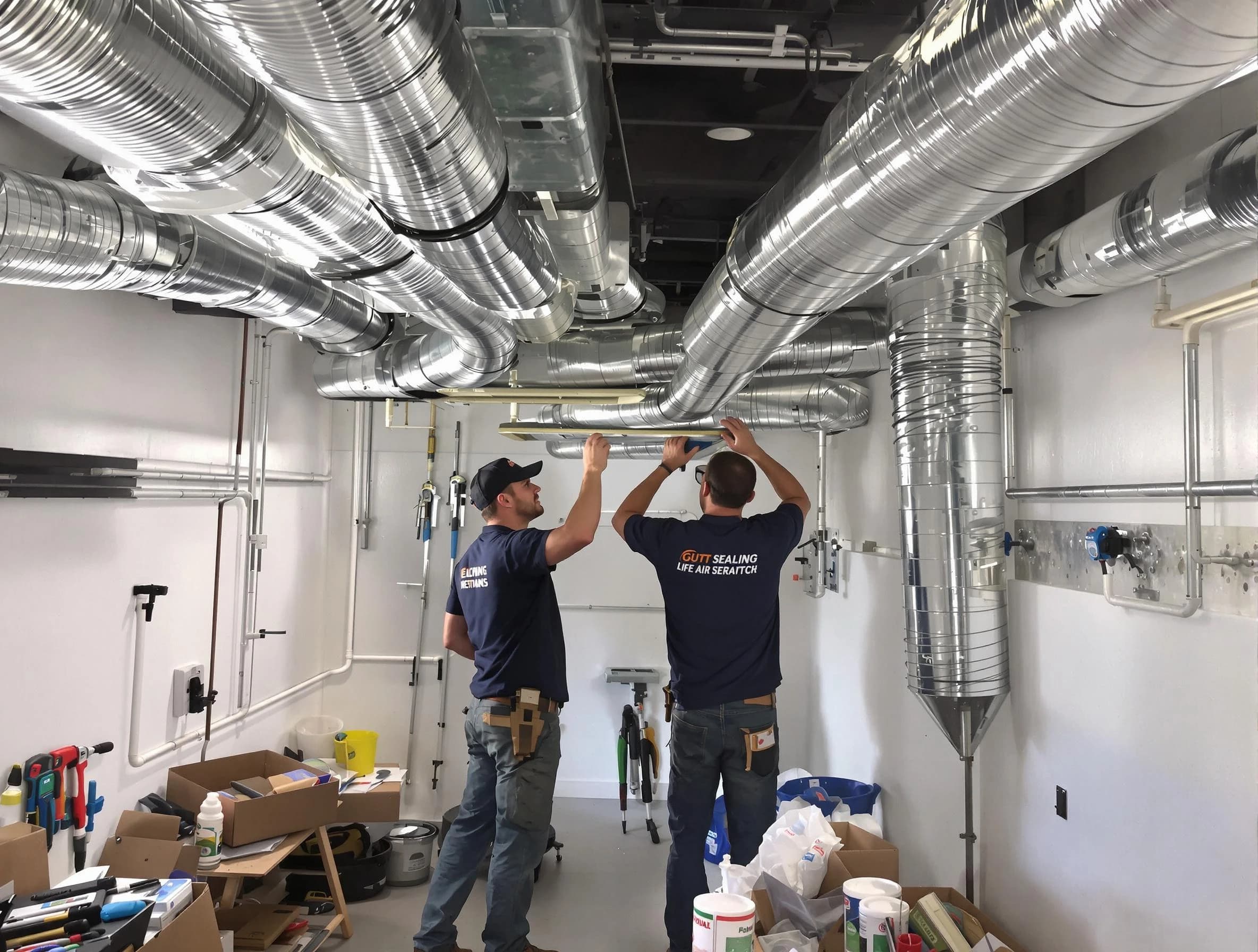 Rancho Cucamonga Air Duct Cleaning technician applying professional duct sealing solutions in Rancho Cucamonga