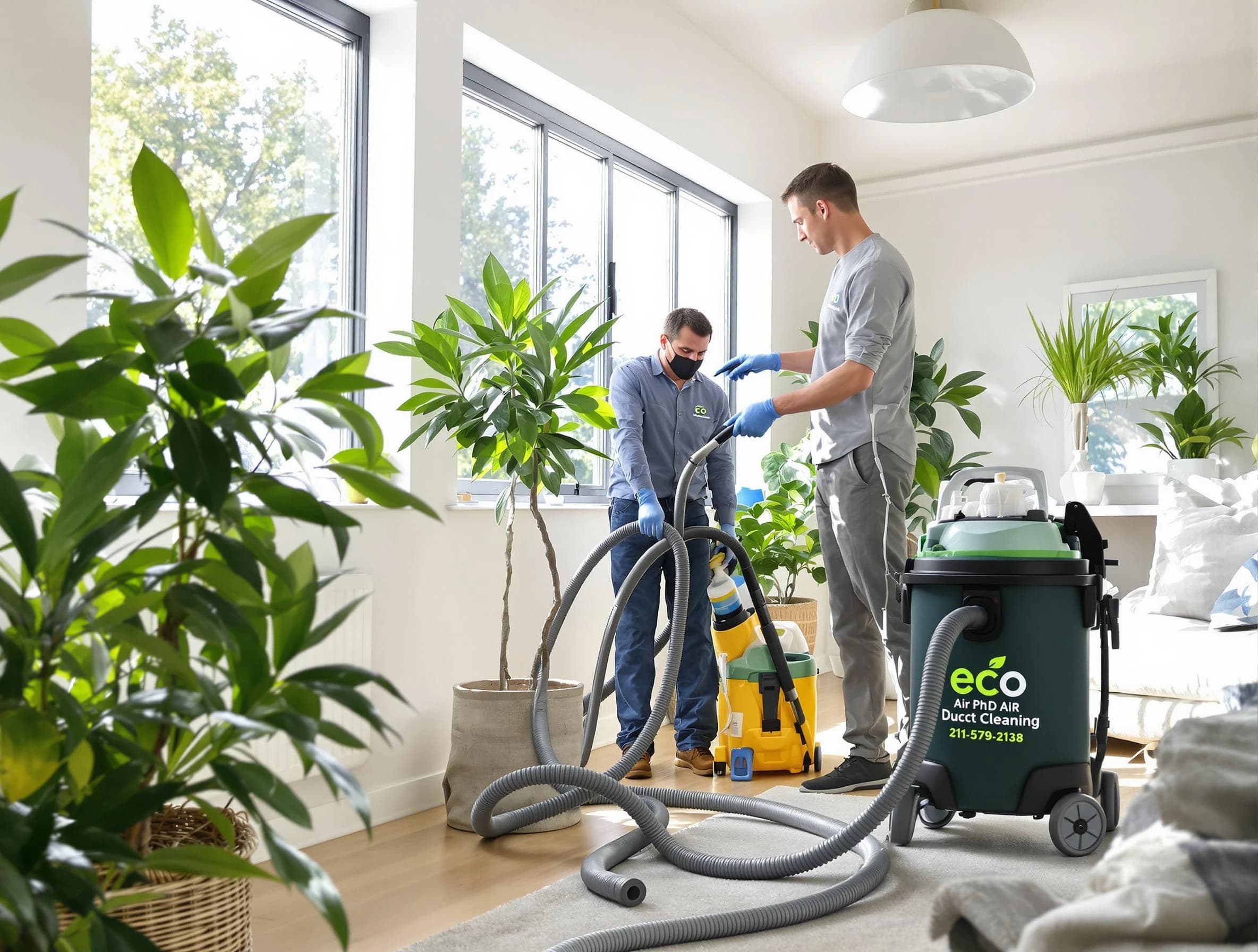 Rancho Cucamonga Air Duct Cleaning technician performing eco-friendly duct cleaning using sustainable methods in Rancho Cucamonga